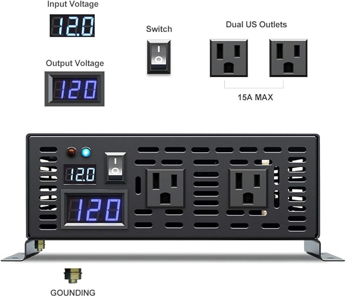 WZRELB 1500W 24V Dc to 120V AC Pure Sine Wave Solar Inverter Off Grid Power Inverter for RV Camping