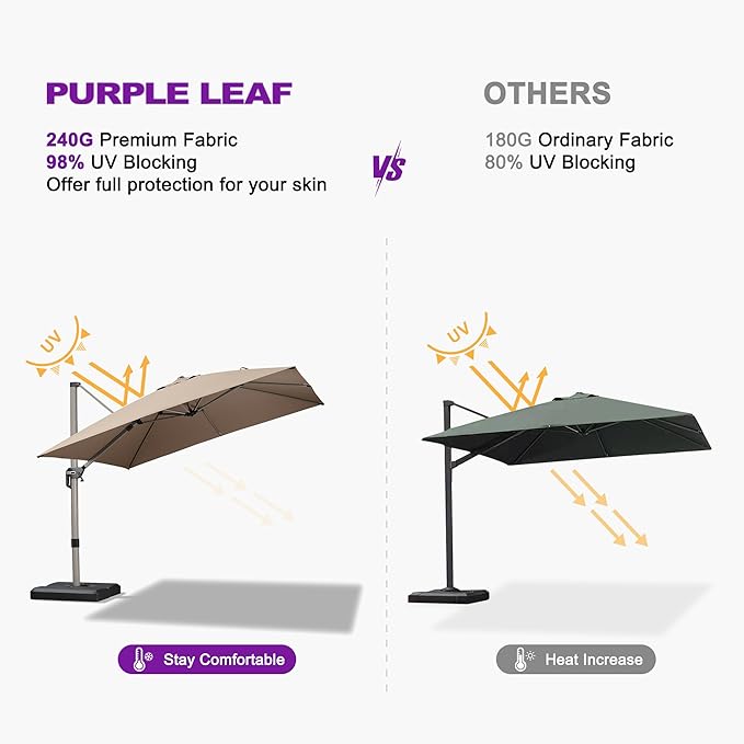 PURPLE LEAF Patio Umbrella with Base Included, 9ft Outdoor Aluminum Cantilever Umbrella with 360° Rotation, Aluminum Large Offset Umbrella for Outdoor Garden Pool, Taupe