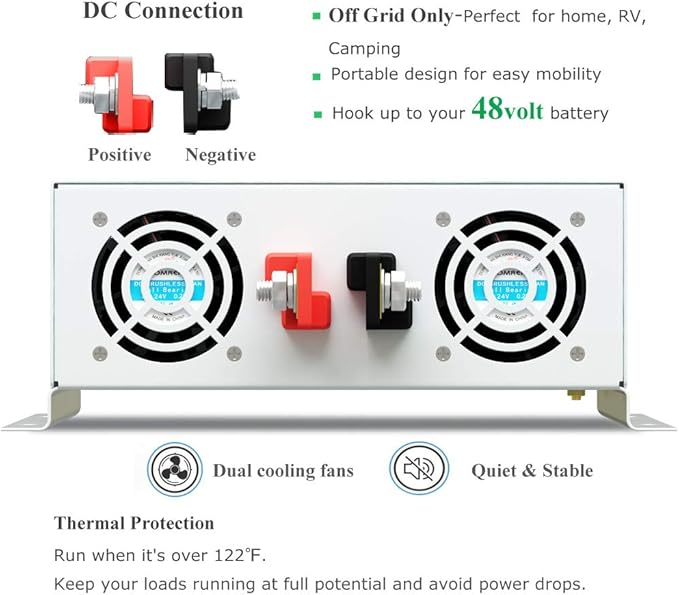 3000W Pure Sine Wave Power Inverter DC 48V to 110V 120V AC Car Inverter with Dual Outlets +Hardwire Terminal +Digital LED Display Solar Converter