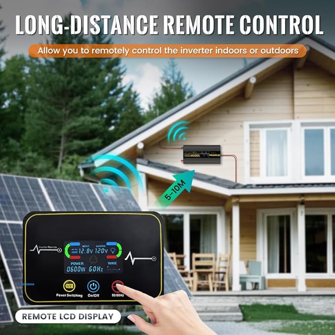 2000W Pure Sine Wave Power Inverter 12V DC to 120V AC 60HZ with LCD Display, USB Port, Wireless Remote Control（10M）, Solar, Outdoor