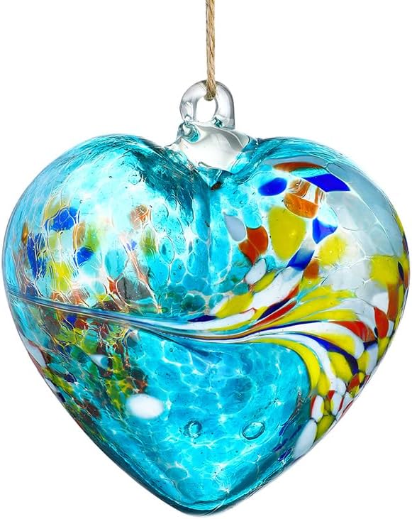 Blue Heart Hand Blown Glass Gazing Balls for Garden Hanging Friendship Balls Christmas Ball Ornaments for Xmas Tree Decoration (Blue - B)