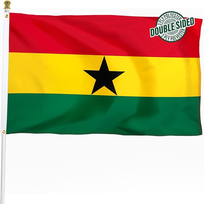 Ghana Ghanaian Flag 3x5 ft Outdoor, Double Sided 3 Ply Heavy Duty National Flag for GH, 100% Quality Polyester Ghanaian Banner with Brass Grommets 4 Rows Stitches