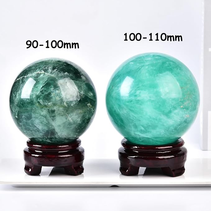 Green Fluorite Crystal Ball with Stand Large Crystals Sphere Decorative Ball Meditation Witchcraft Home Decor 90-100mm/3.5-3.9"