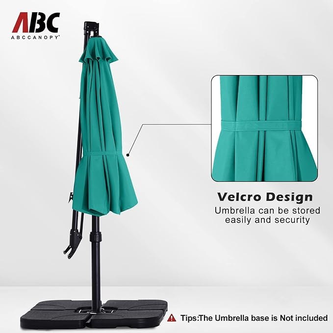 ABCCANOPY 10FT Cantilever Umbrella Offset Hanging Patio Umbrella with Base Stand Rotate and Tilt(Turquoise)