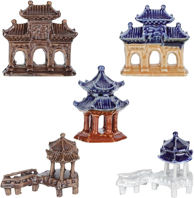 DOITOOL 5Pcs Miniature Pagoda Statue Chinese Zen Asian Decor Miniature Pagoda Bonsai Micro Landscape Decoration Figurines (Assorted Color)