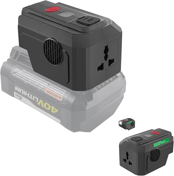 Power Inverter for Ryobi 40V Battery,200W Power Supply Inverter DC 18V to AC 110V, with USB Port & Type C PD3.0 Output Port & LED Lighting