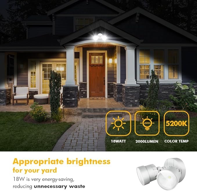 LUTEC P6221W 2000 Lumen 18 Watt 28 LED Dual-Head Flood Light Outdoor, Waterproof Exterior Security Wall Light for Patio, Garden,Yard-White
