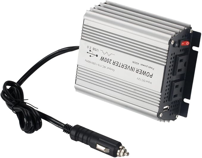 200W Power Inverter DC 12V，Output 110V-120V AC Car Inverter with USB Car Adapter