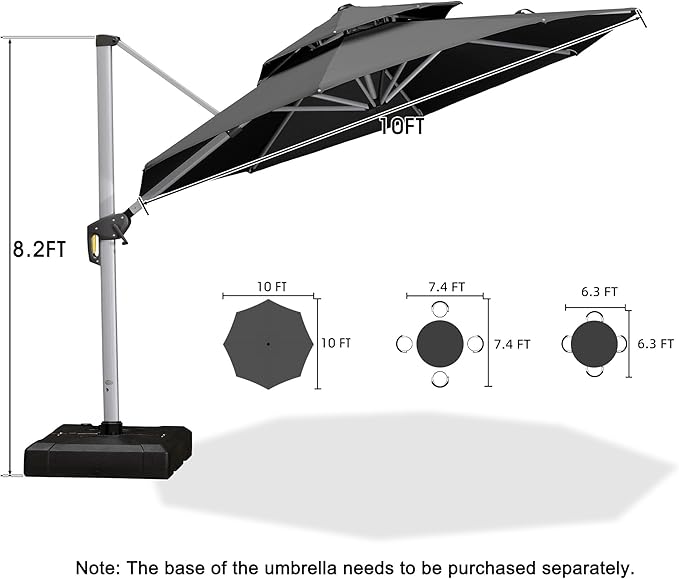 PURPLE LEAF 10 Feet Patio Umbrella Outdoor Round Umbrella Large Cantilever Umbrella Windproof Offset Heavy Duty Sun for Garden Deck Pool Patio, Grey