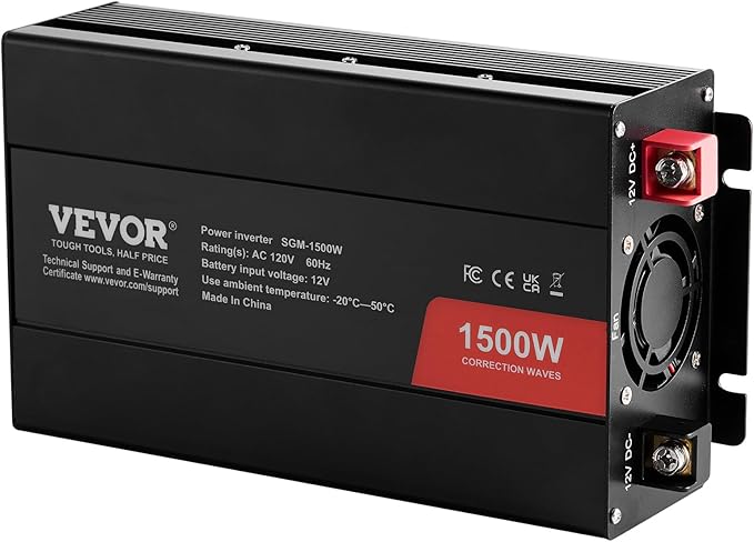 VEVOR Modified Sine Wave Inverter, 1500W Power Inverter DC 12V to AC 120V with 2 AC Outlets 2 USB Port 1 Type-C Port 6 Spare Fuses, for Small Home Devices Like Smartphone Laptop, CE FCC Certified