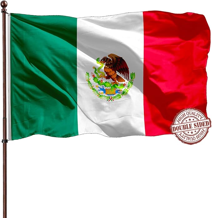 Big Mexican Mexico Flag 3x5 For Wall Double Sided- 3Ply 240D 4 Rows Stitched- 3x5 Mexico Country Flag Polyester- UV Fade Resistant With Canvas Header & 2 Brass Grommets