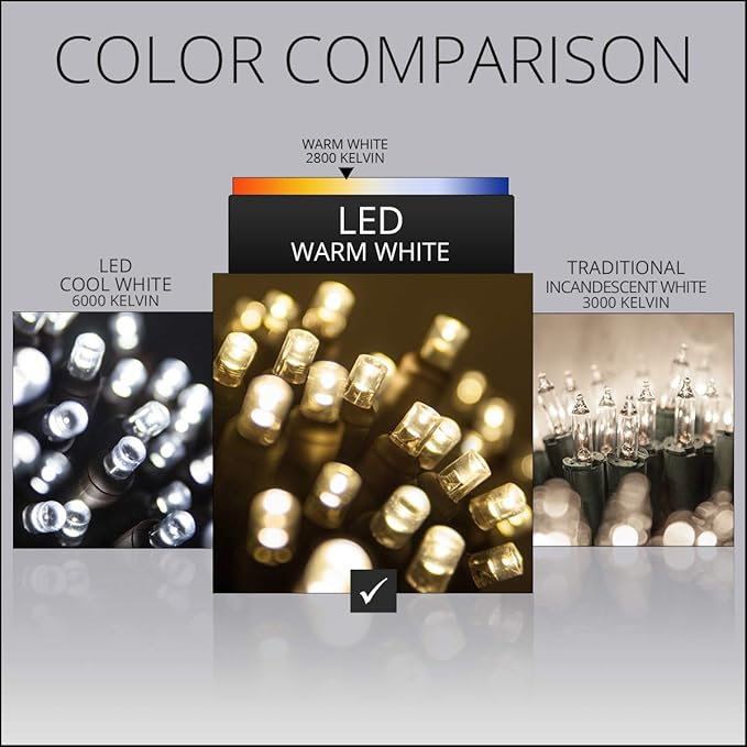 StretchNet Expandable Christmas Lights - 50 Warm White LEDs, 20" x 45" Brown Wire Trunk Lights for Medium Trees