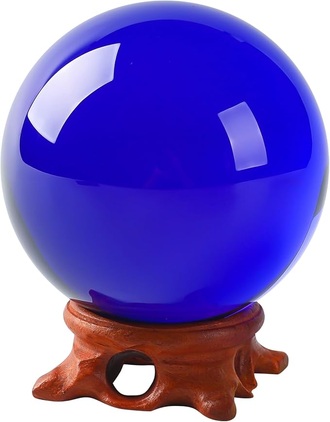 Dark Blue Crystal Ball 80mm/3.1 inch with Rose Wooden Stand and Gift Box for lensball Photography,Fortune Teller,Feng Shui, Witchcraft Decor,Scrying,Magic,Quartz Glass Orb Prop Decorative Sphere