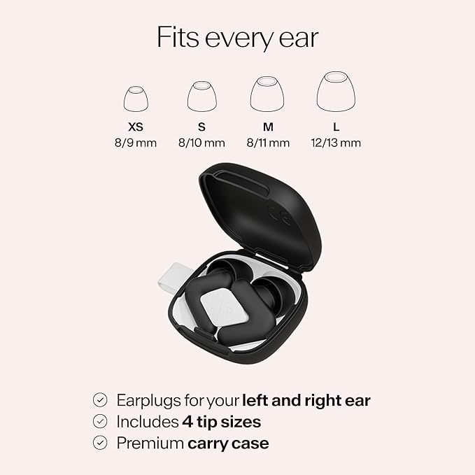 Alpine Silence Earplugs for Sleep, Focus & Travel - V-Shape Snug Fit & Soft Oval Tips – 4 Sizes XS/S/M/L - Comfortable, Reusable Hearing Protection - 22dB – Black