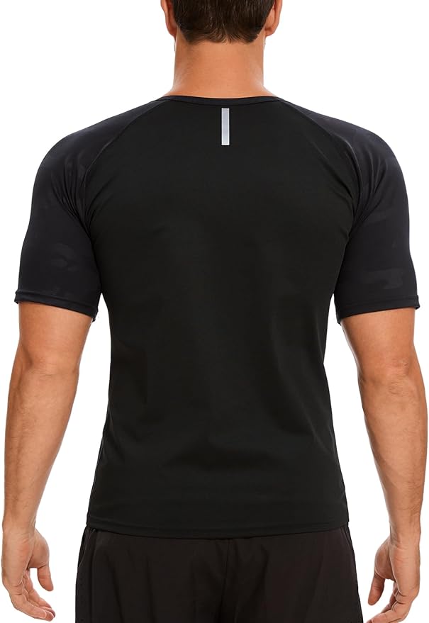 NINGMI Sauna Suit for Men Hot Sweat Suit Sauna Shirt Sweat Body Shaper Workout Neoprene Suit Zipper Short Sleeve