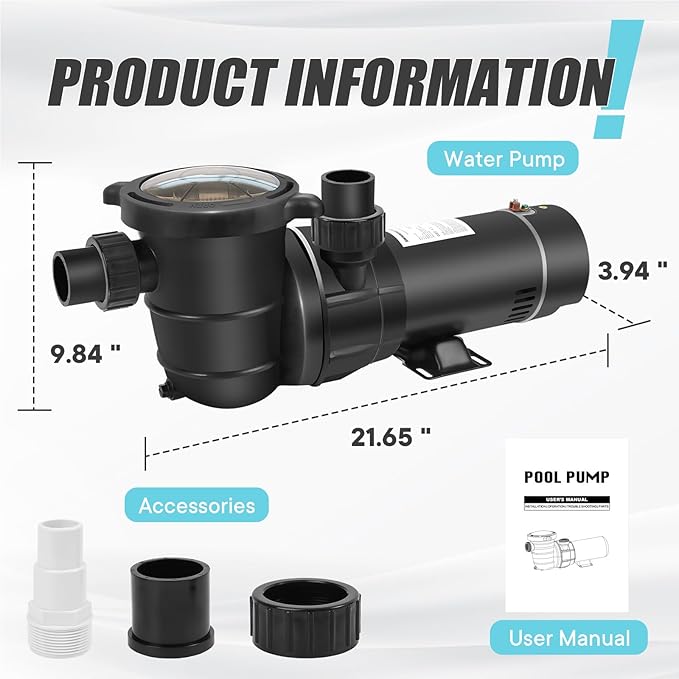 DoE-Compliant CEC approved PureBy Pool Motor Pump, 2HP Variable 2 Speed 115v 5160GPH Above Ground Pool Pump with 1.25" & 1.5" NPT Unions