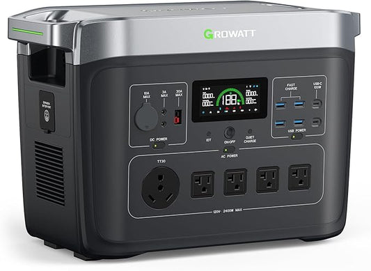 GROWATT Portable Power Station ，INFINITY 2000 Black Electric Solar Generator，2048Wh LifePO4 Battery,2400W AC Output for Home Use, Outdoor Camping, RVs and Emergency Backup(Solar Panel Optional)