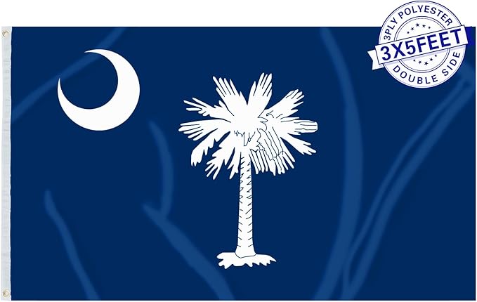 AMZFLAG South Carolina Flag 3x5 feet Heavy Duty 3 Ply SC South Carolina State Flags, Thick Material Palmetto State Flags with 2 Brass Grommets