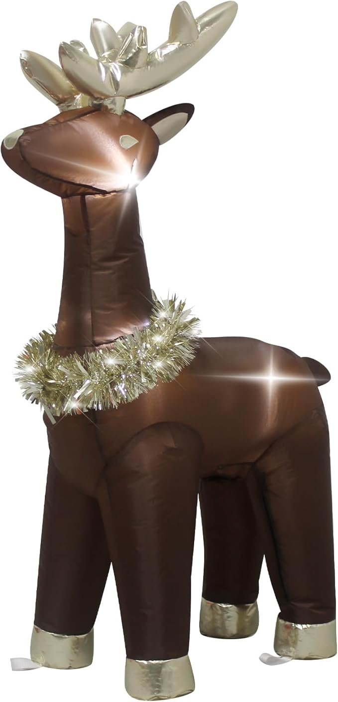 3.5 Feet Inflatable Deer Outdoor Decorations with LED Lights, Blow up Christmas Reindeer for Indoor Outdoor Decorations, Cute Shape with Gold Collar, Easter Inflatable Reindeer Decoration