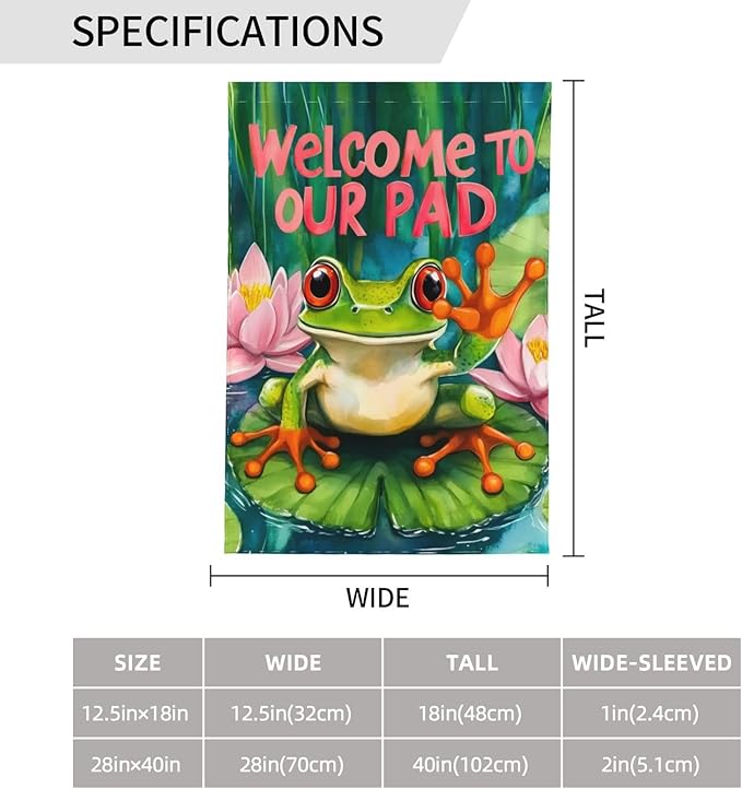 Frog Garden Flag Vertical Double Sided Outdoor Yard Flags 12.5x18 Inch Burlap Banners for House Lawn