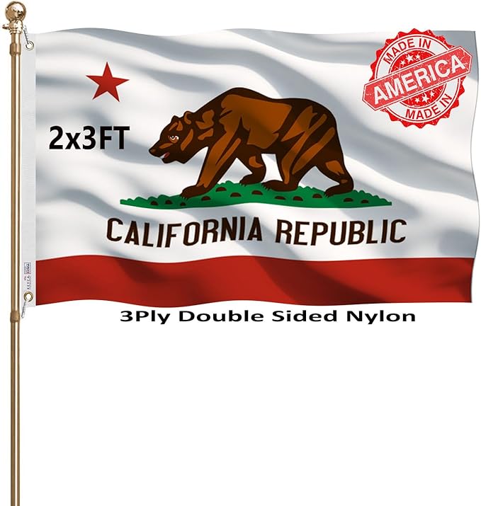 California Republic State State Flags 2x3 Outdoor Heavy Duty Double Sided Nylon Vivid Color Anti-Fading with 2 Brass Grommets for Home/Company/Indoor Outdoor Decoration