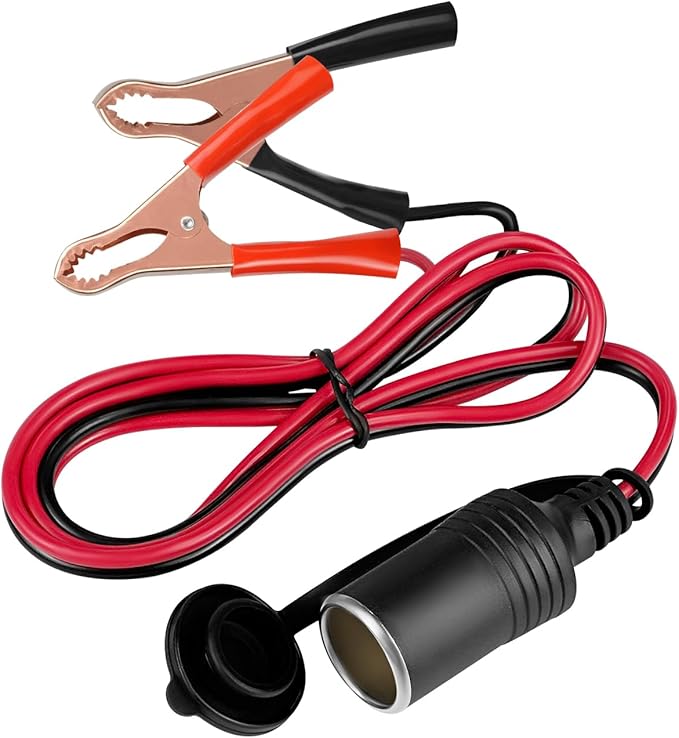 LVYUAN Cigarette Lighter Socket with Battery Alligator Clip, Female Cigarette Lighter Socket to 12V Battery Alligator Clips Charger Extension Cord Automotive Battery Clip-On Extension Cable (3FT)