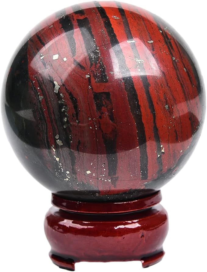 JIC Gem Small Crystal Sphere Ball Natural African Bloodstone Healing Crystal Ball with Decoation Stand for Fengshui Meditation Decoation (50-60mm)