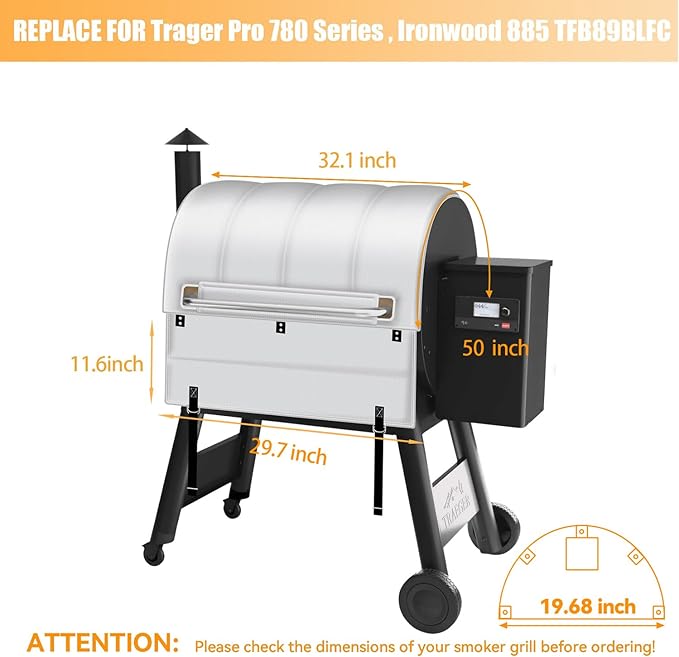 Grill Thermal Insulated Blanket for Traeger Pro 780 Series TFB78GZEC TFB78GLEC and Ironwood 885 Series TFB89BLFC Wood Pellet Smoker Grill, BAC627 Pro 780 Insulation Blanket, Ideal for Outdoor Grilling