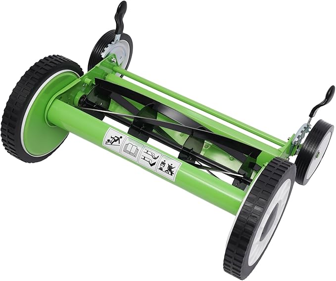 16-Inch Manual Reel Lawn Mower 9 Adjustable Heights 4-Wheel Push Mower for Large Lawns No Gas/Charge, Lightweight & Quiet Grass Cutter