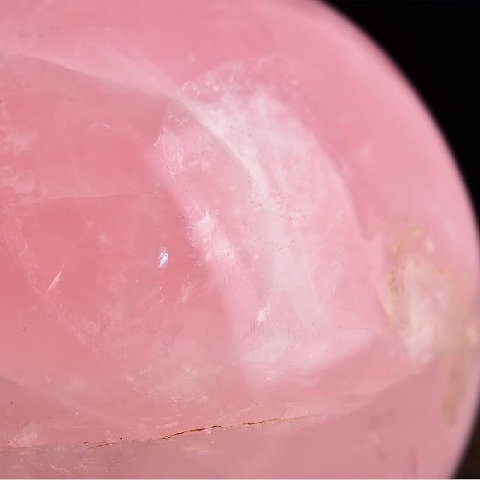 JIC Gem 2.5 Inch Natural Pink Rose Quartz Magic Crystal Healing Ball Ornament Sphere with Wood Stand for Decoration, Meditation, Scrying Mirror, Feng Shui.