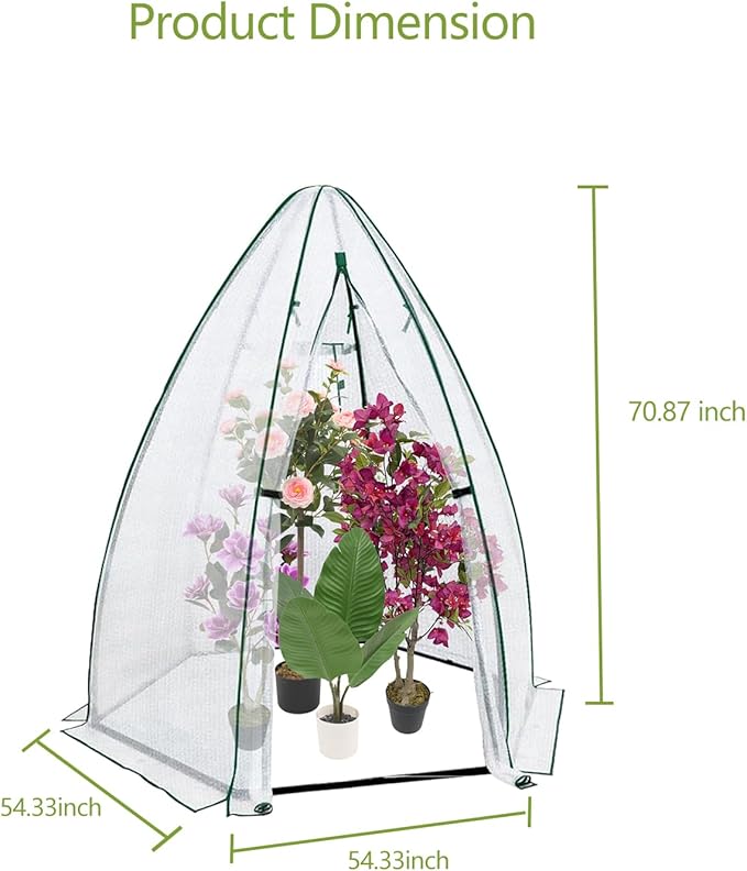 Greenhouse for Outsides, 54”x 54”x 71” Heavy Duty Green House Tent with Durable PE Cover, Garden Plant Protector with Zippered Door Mesh Window for Vegetables Flowers Fruits Herbs, White