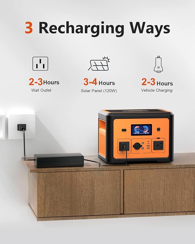 Portable Power Station 600W(Peak 1800W), Solar Generator with 384WH LiFePO4 Battery, 10 Outputs & UPS Battery Backup, Generators for Home Use, Camping, Emergency Power Outage, RV, CPAP
