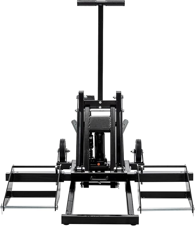 Heavy Duty Lawn Mower Lift Jack 550lbs Capacity Riding Mower Lift with Safety Lock& Non-Slip Wheels Lawn Tractor Lift Adjustable Wheel Span Suitable for Tractors and Zero Turn Lawn Mowers