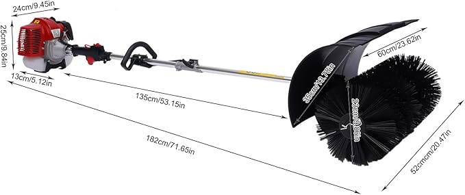 Handheld Sweeper 52CC 2 Stroke Gasoline Power Sweeper Outdoor Sweeping Broom 2.3HP Walk Behind Sweeper Cleaner 23.5'' Turf Lawns Driveway Grass Sweeping Cleaning Tool