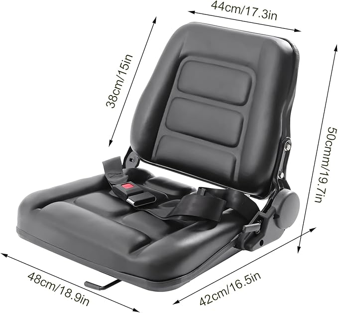 Universal Lawn Mower Seat, PVC Garden Tractor Seat, Tractor Suspension Seat, Universal Forklift Seat with Safety Belt, Full Suspension Seat Replacement for Heavy Mechanical Seat