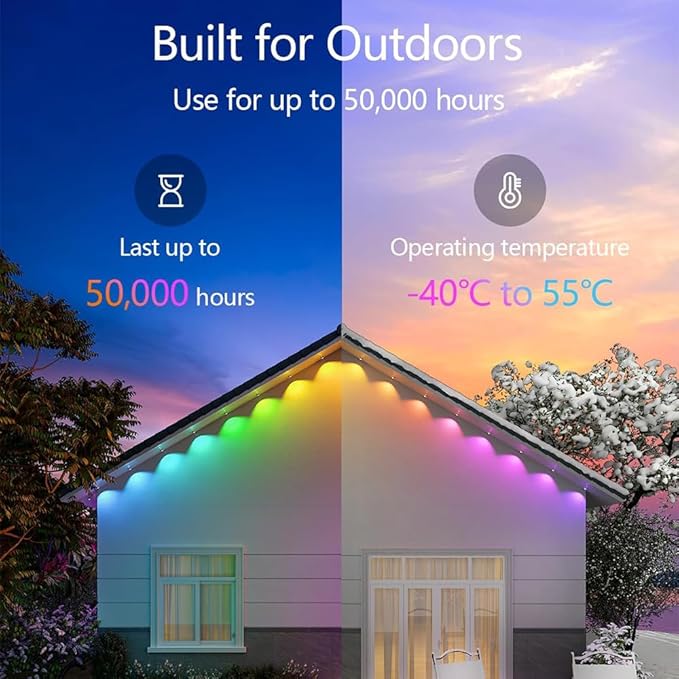 Permanent Outdoor RGB String Lights, 100ft Smart Eaves Lights with App/Remote Control, IP67 Waterproof for Holidays, Christmas and Daily Lighting