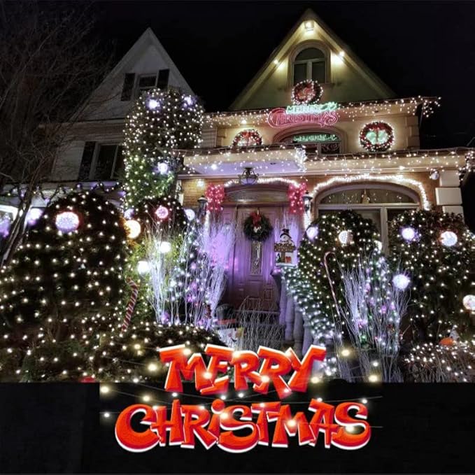 Led Christmas Net Lights Outdoor Christmas Decorations Lights 150LED 6ftx4ft, Connectable Outdoor Fairy Mesh String Lights for Party, Holiday, Wedding, Tree, Bushes Decorations (White)