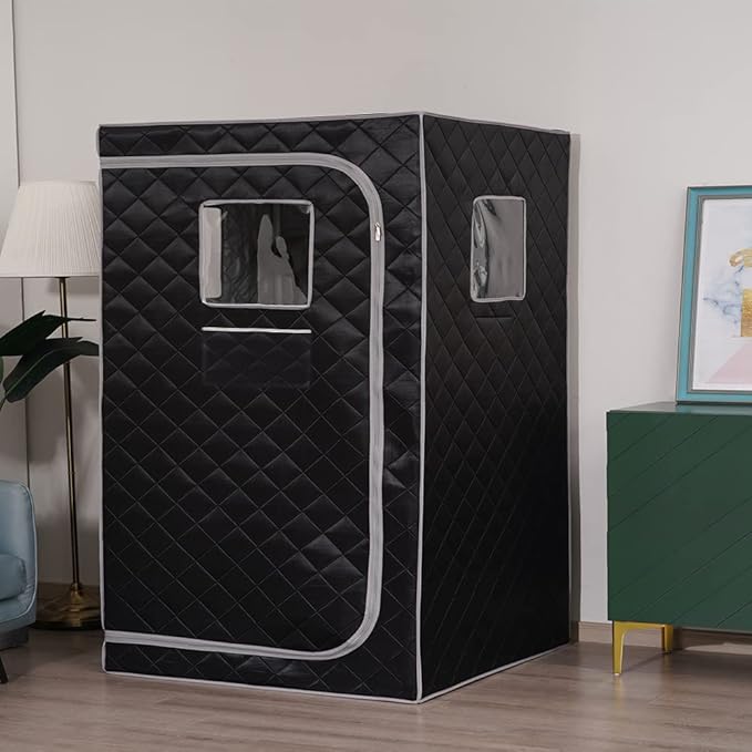 Smartmak Full Size Steam Sauna Tent, Portable Whole Body Home Spa Room, 1 or Two Person Large Space, Steamer NOT Included (47.28" x 35.46" x 63" Grey Border)