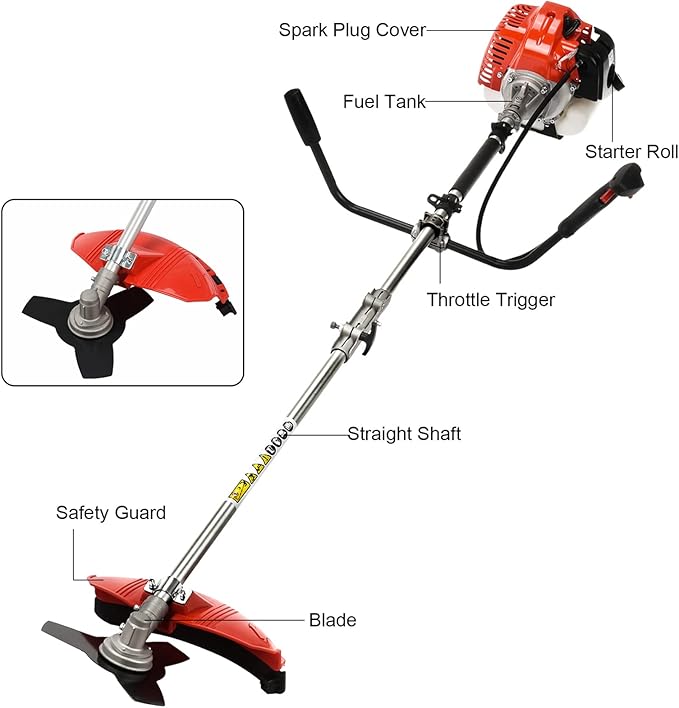 Weed Eater Gas Powered, 52cc 2-Stroke Gas Crank Weed Wacker Cordless, 2 in 1 Grass Trimmer, Multi-Functional Trimming Tool - String Trimmer, Brush Trimmer (Red)