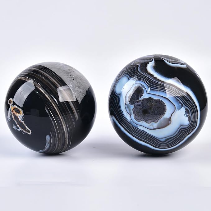 JIC Gem Black Onyx Agate Large Crystal Ball 3.5-4 inch(90-100mm) Round Healing Crystals Decorative Sphere with Wooden Stand Meditation Witchcraft Home Decor
