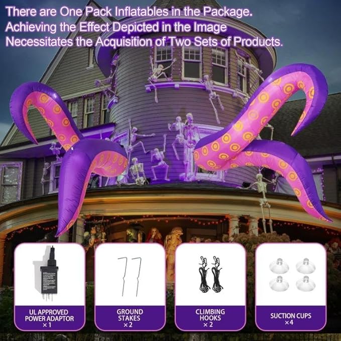 DearSun 6.7FT L Giant Halloween Inflatable Octopus Tentacle Halloween Inflatable Tentacles Broke Out from Windows, 2 Jumbo Blow Up Tentacles with Build-in LED Lights Halloween Window Decoration