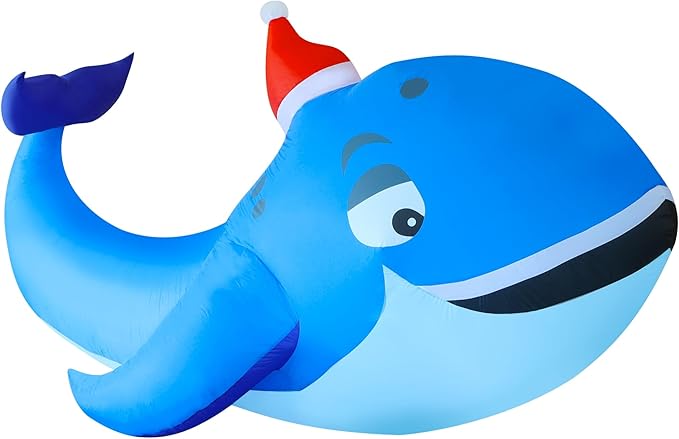 DR.DUDU 10 FT Christmas Inflatable Outdoor Decorations, Blow Up Whale Inflatables with Santa Hat LED Lights for Yard Lawn Garden Outside Large Xmas Holiday Decoration
