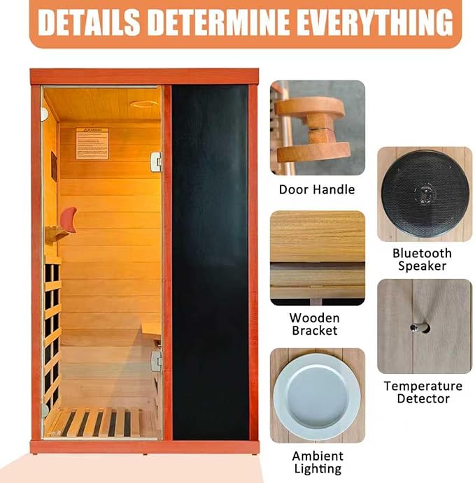 RIGO Home Far-Infrared Sauna Cabin 530W Single-Person Indoor Sauna Cabin, LoElectromagnetic Radiation Dry SaunaDimensions: 28.74 × 35.24 × 61.61 inches
