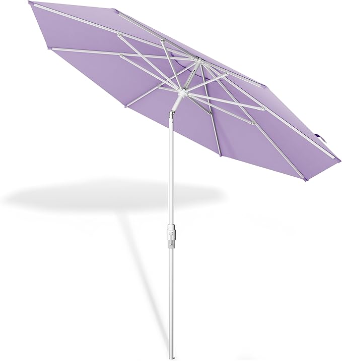 Midtown Umbrellas The Swilt 9 Feet Patio Umbrella in Terylast Midtown Purple Polyester Fabric - Fiberglass Ribs, Auto-Tilt Aluminum Frame For Backyard, Deck, Garden, Pool - White Pole
