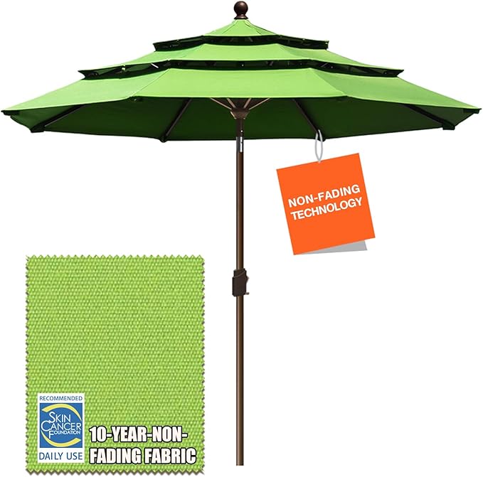 EliteShade USA 10-Year-Non-Fading 9Ft 3 Tiers Market Umbrella Patio Umbrella Outdoor Table Umbrella with Ventilation, Macaw Green