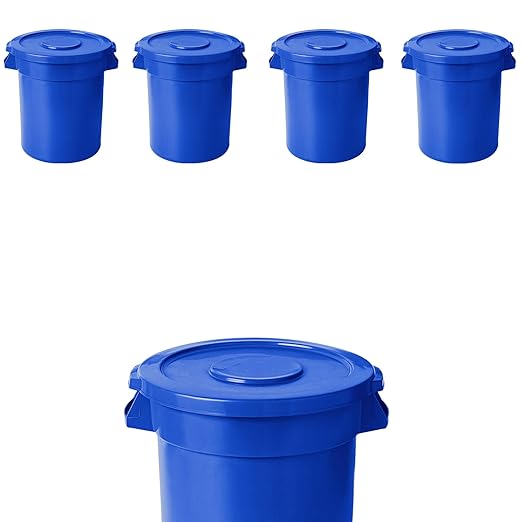 PRO&Family 20 Gallon Trash Can with Lid Round Ingredient Storage Containers Recycling Bin Kitchen Garbage Can Office Garbage Can Trash Barrel Plastic Barrel Yard Waste Bin Outdoor Trashcan (5, Blue)