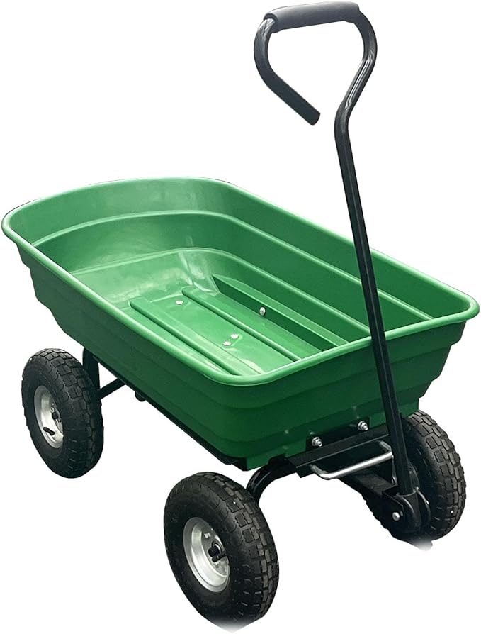 Wheelbarrow Garden Cart, Heavy Duty Home Utility, Four-Wheel Home Garden Yard Utility Wheelbarrow Cart with Built-in Stand,(Green)