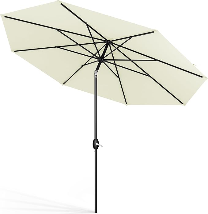 Midtown Umbrellas Sunbrella Umbrella 8 Feet Outdoor Umbrella With Sunbrella Canvas Natural Acrylic Fabric - Auto-Tilt Aluminum Frame Patio Umbrella For Backyard, Deck, Garden, Pool - Black Pole