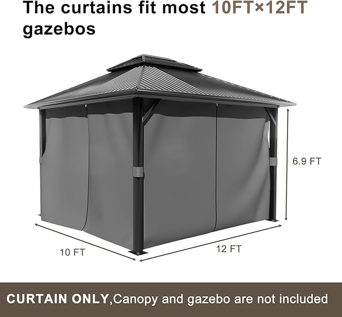 BPS 10' x 12' Gazebo Curtain Privacy 4-Panel Sidewall Outdoor Replacement Shade (Only Curtain)