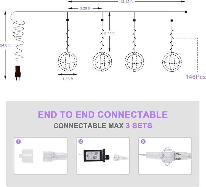 Christmas String Lights Outdoors,4 Pack 15.74" Sphere Lights,Ball Tree Garden Globe Lights for Home, Party, Christmas, Porch Patio,Wedding, Garden,Tree Decoration with Plug